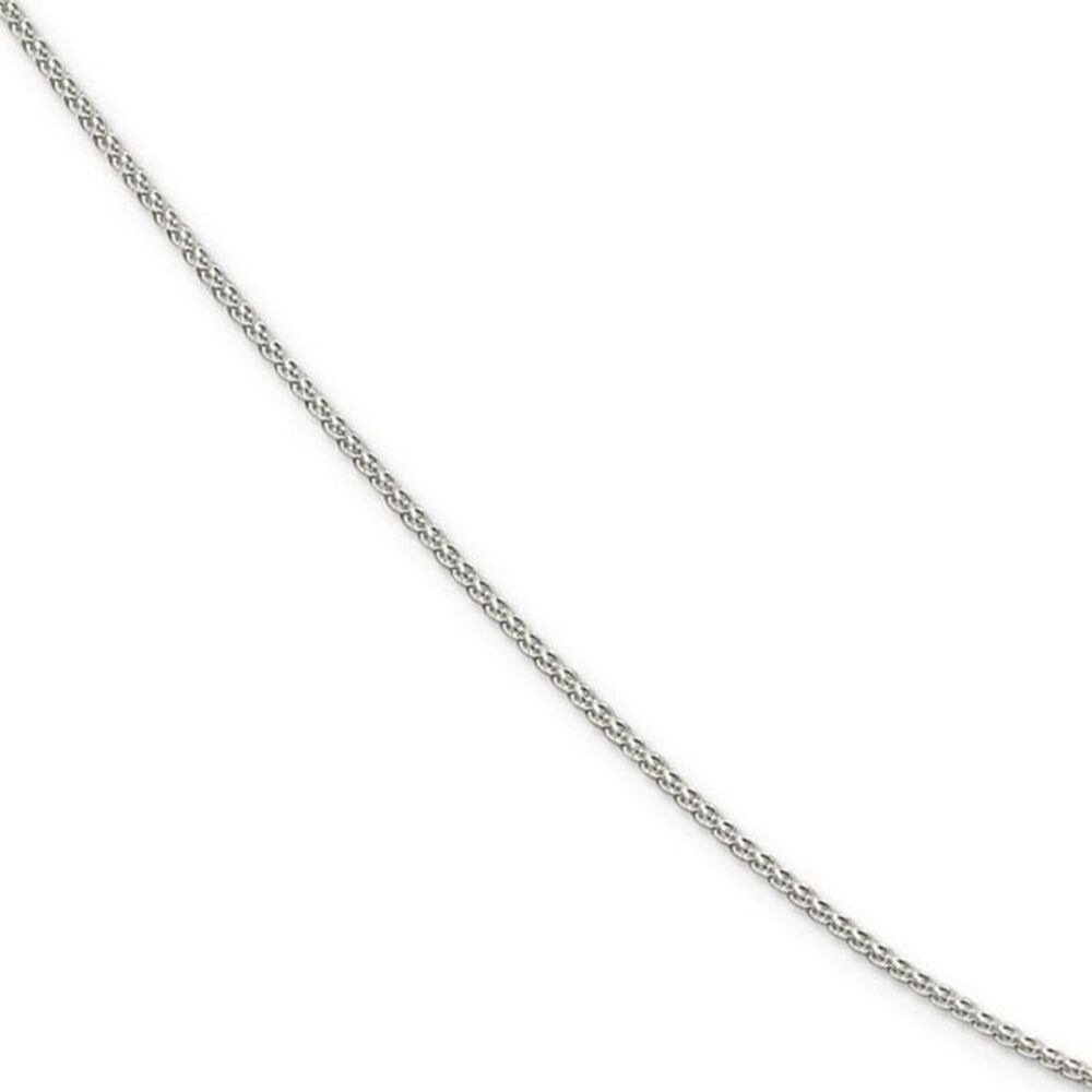 1.5mm Rhodium Plated Sterling Silver Round Spiga Chain Necklace, 20 In